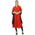 thumbnail image 1 of Atasi Women's Red Cotton Embroidery A-Line Straight Kurti Designer Clothing-18, 1 of 5