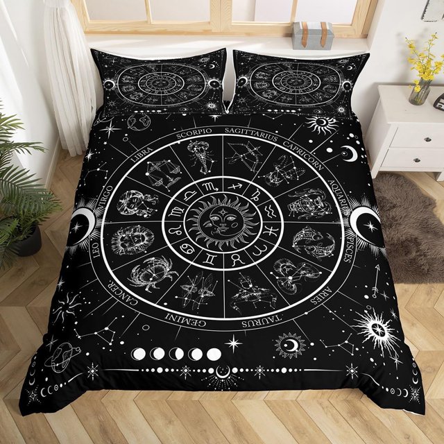 Juego de Funda Nórdica Queen Size,Galaxia Estrellada 12 Constelaciones juego de cama 3Pcs para