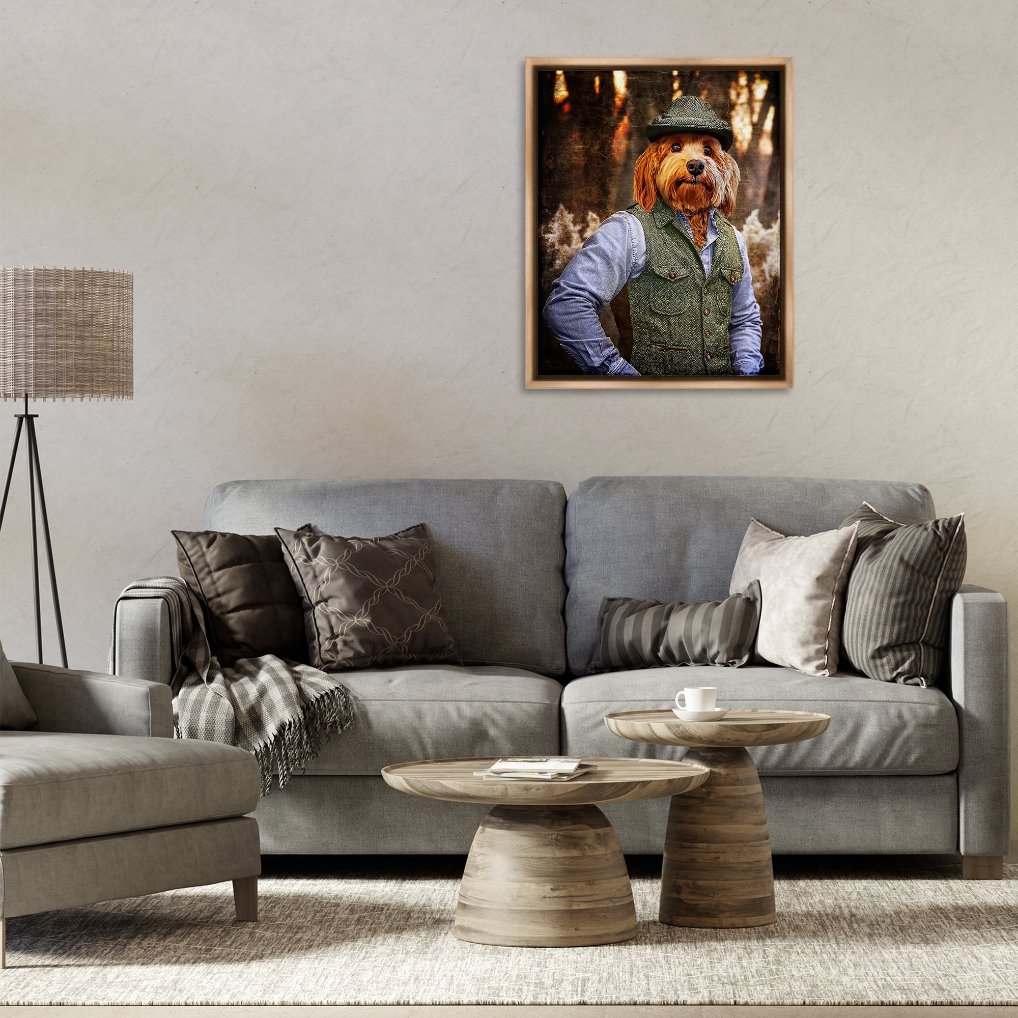 Stupell Industries Terrier Dog Classic Clothing Animals & Insects Painting Brown Floater Framed Canvas Art Print Wall Art, 25 x 31