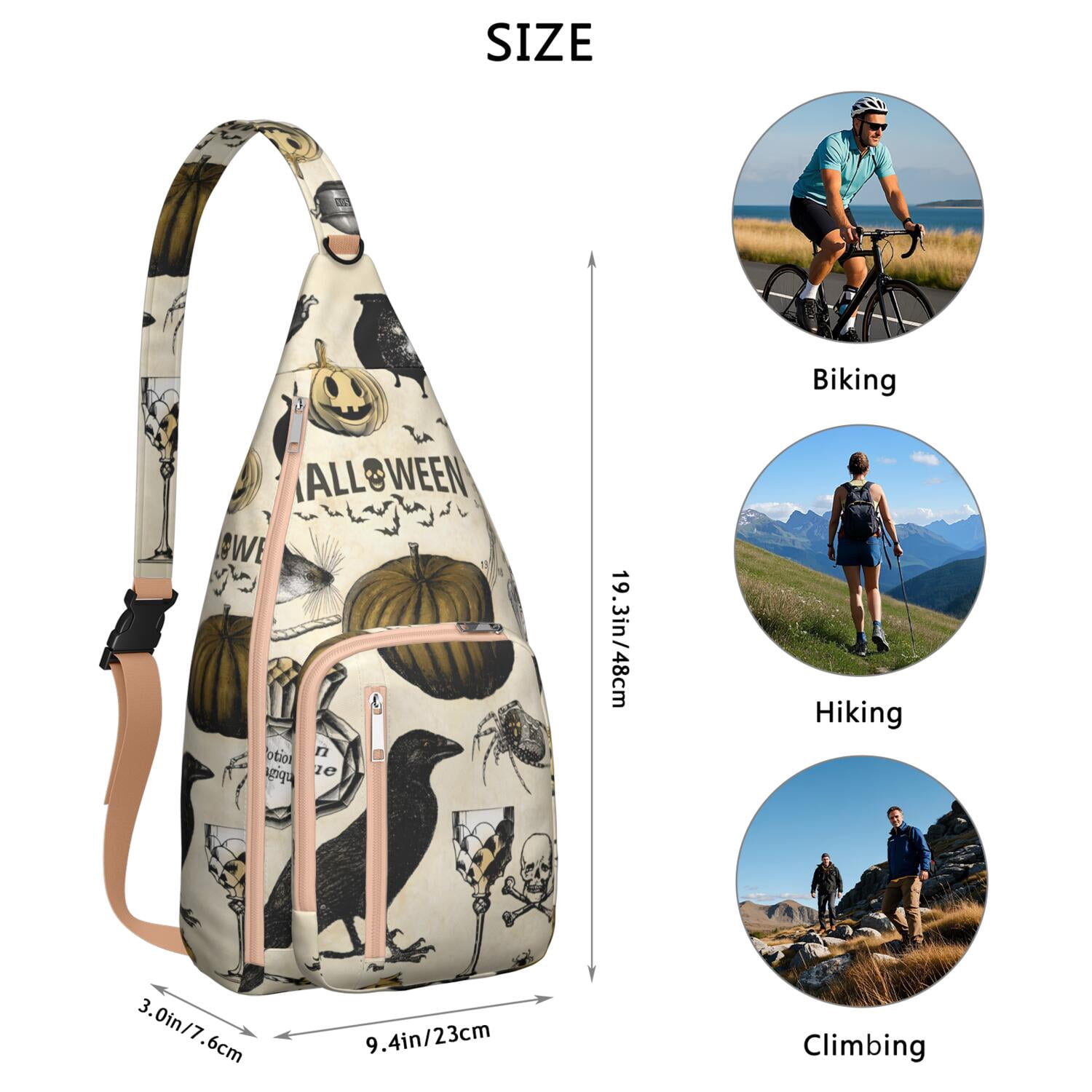 Gothic Inspired Waterproof Sling Bag - Multi-functional Crossbody Chest Pack for School, Work & Outdoor Adventures