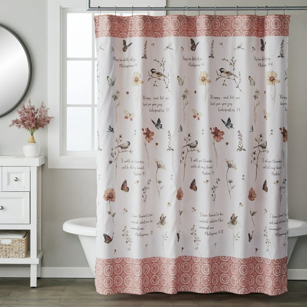 Fabric Shower Curtain Set With Hooks, Mainstays Fabric Shower Curtain