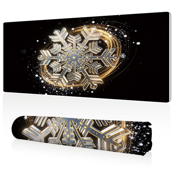 LIVEKEY Mouse Pad 80x40cm Extra Large Non Slip Stitched Durable Easy Clean 3D Snowflake Black Background Gold Light Pattern for Gaming Office