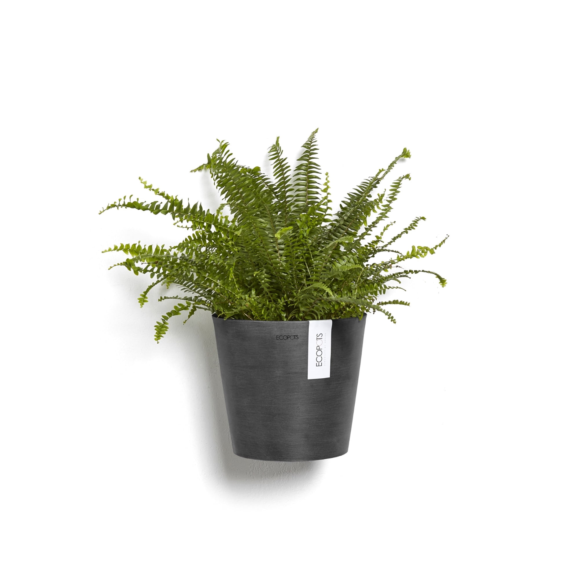 Ecopots Amsterdam Wall Durable Modern Round Indoor/Outdoor Recycled Based Composite Hanging Flower Pot Planter, Dark Grey, 8"