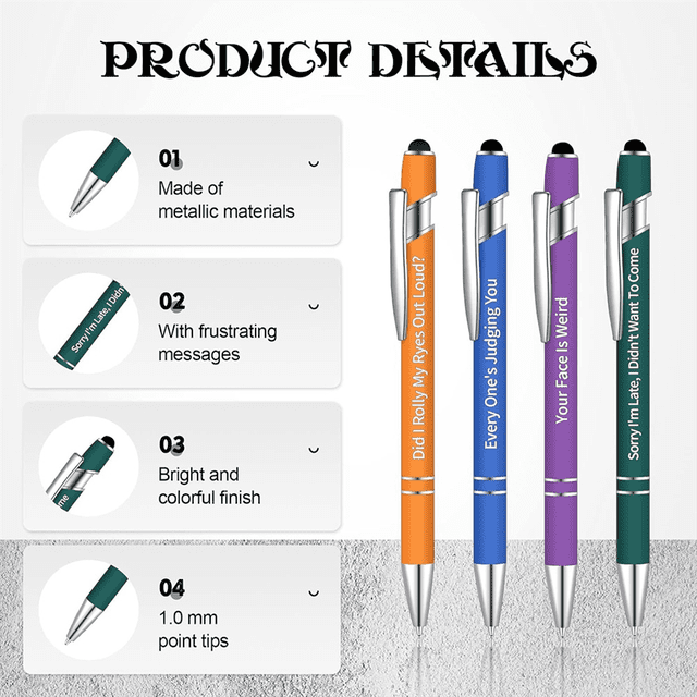 10PCS Office Pens Funny Pens Negative Quotes Ballpoint Pens Macaron Touch Stylus Pens for Office