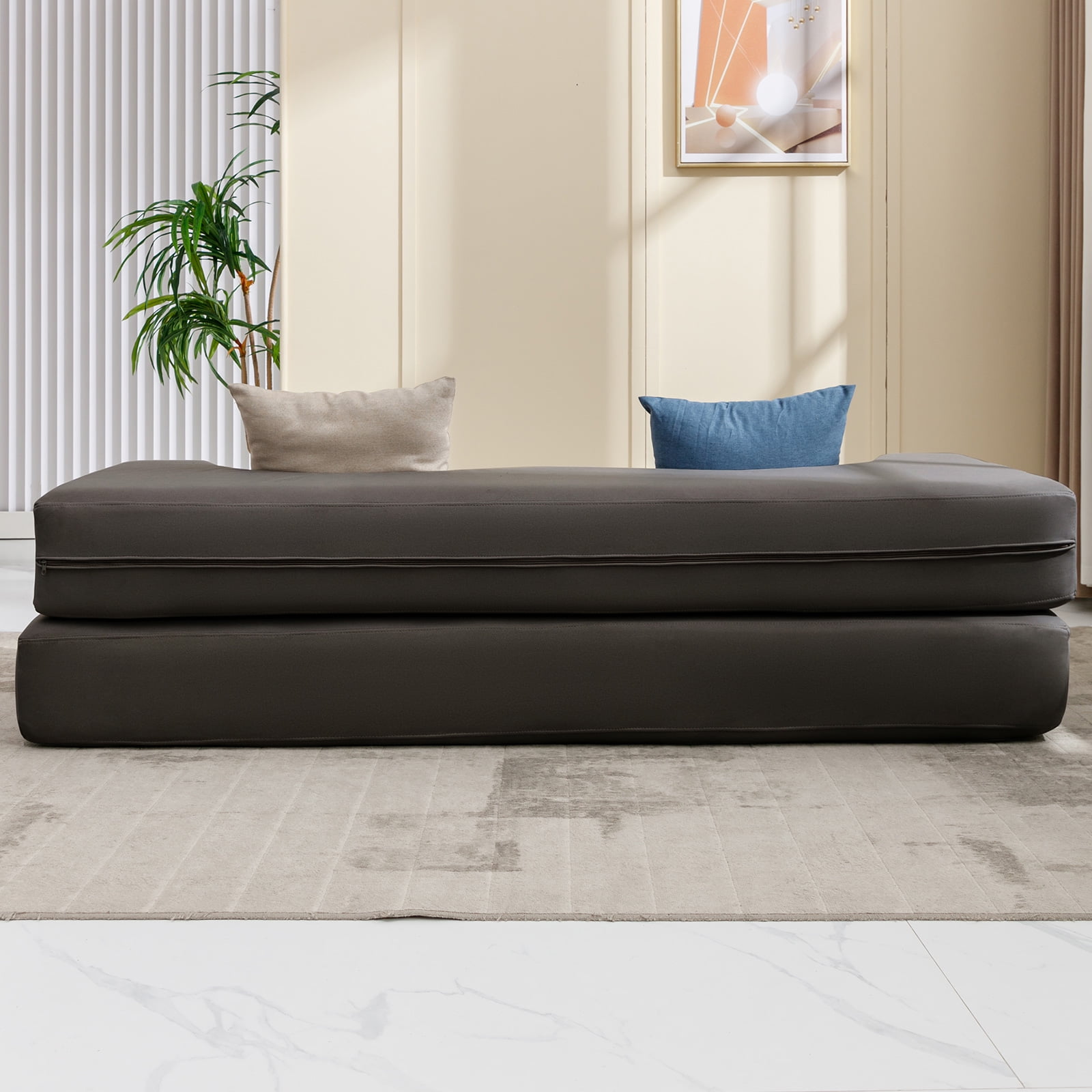 ZAFLY Queen Size Convertible Futon Sofa Bed, Floor Sofa Bed Foldable, Foam Folding Mattress Sleeper, Floor Couch Lounge Sleeper Bed for Living Room/Bedroom, Dark Grey