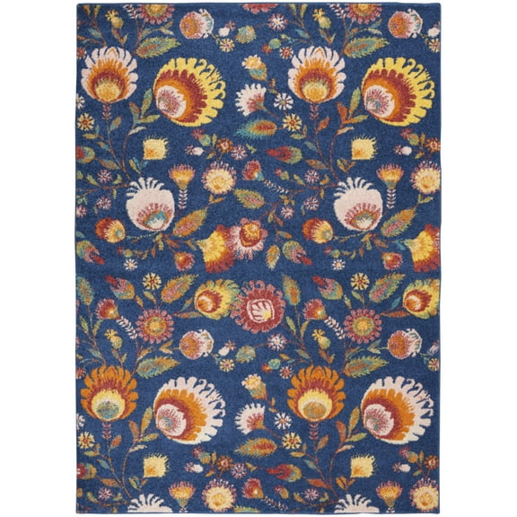 5' X 7' Blue and Yellow Floral Power Loom Area Rug