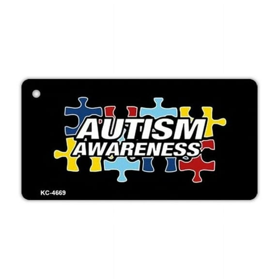 Keychain, Metal, Autism Awareness (Puzzle Pieces), 3" x 1.5" Key Chain w/Metal Keyring