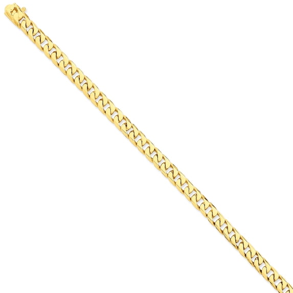 14k 6.8mm Hand-polished Flat Beveled Curb Link Bracelet in 14k Yellow Gold