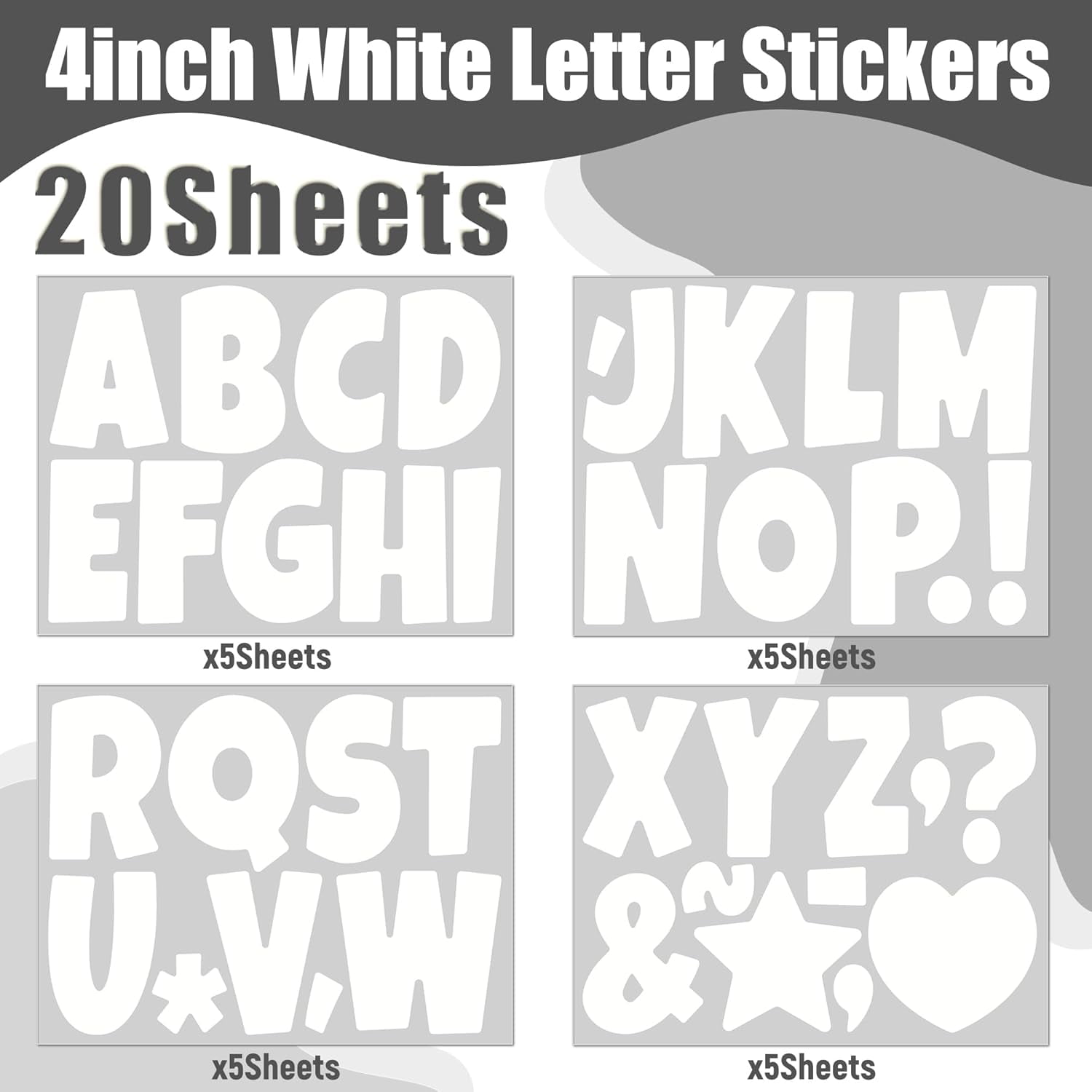 195 Pcs ulletin Board Letters Large Letter Stickers 4 Inch Self Adhesive Vinyl Waterproof Alphabet Stickers for Poster Board Letters Mailbox Classroom School Home Decor (20, White)