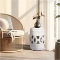 thumbnail image 3 of JERFIT 17 Inch White Ceramic Drum Stool, Garden Stool Side Table with Cut-Out Design for Patio, Balcony, Living Room Indoor Outdoor Use, 3 of 10