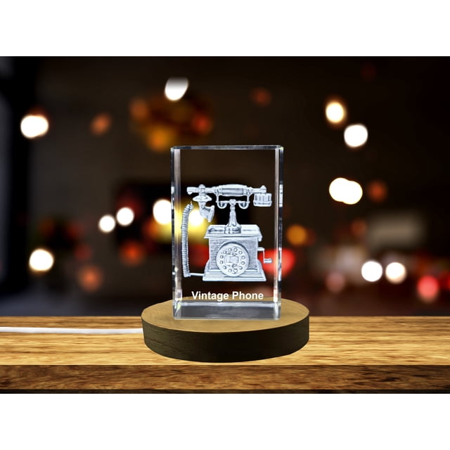 Vintage Rotary Dial Phone Collectible Crystal Sculpture | Nostalgic 20th Century Retro Icon