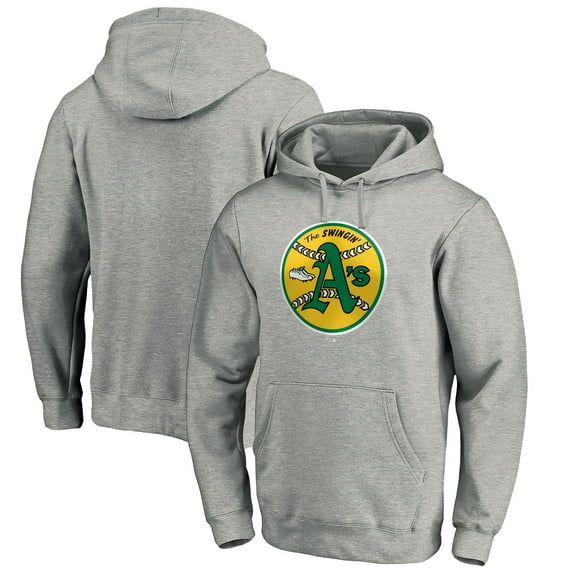 Men's Heather Gray Athletics Cooperstown Collection Huntington Logo Fitted Pullover Hoodie