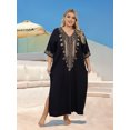 thumbnail image 6 of Edolynsa Plus Size Moroccan Kaftan Dress for Women Embroidery Caftan Tunic Maxi Beach Dresses Bathing Suit Cover up Sleepwear, 6 of 7