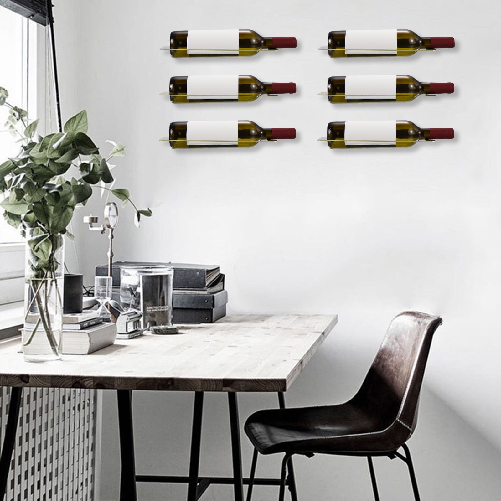 Unique Bargains 1 Set Wall Mounted Wine Rack Metal Hanging Wine Bottle Holder for Home Kitchen Bar Decor Gold