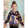 thumbnail image 5 of Girls Cute Cartoon Cat Print Zip Up Hoodie Jacket, Kids Full Zip Long Sleeve Hooded Coat for Fall Daily Casual Outdoor Wear(Blue,13-14 Years), 5 of 9
