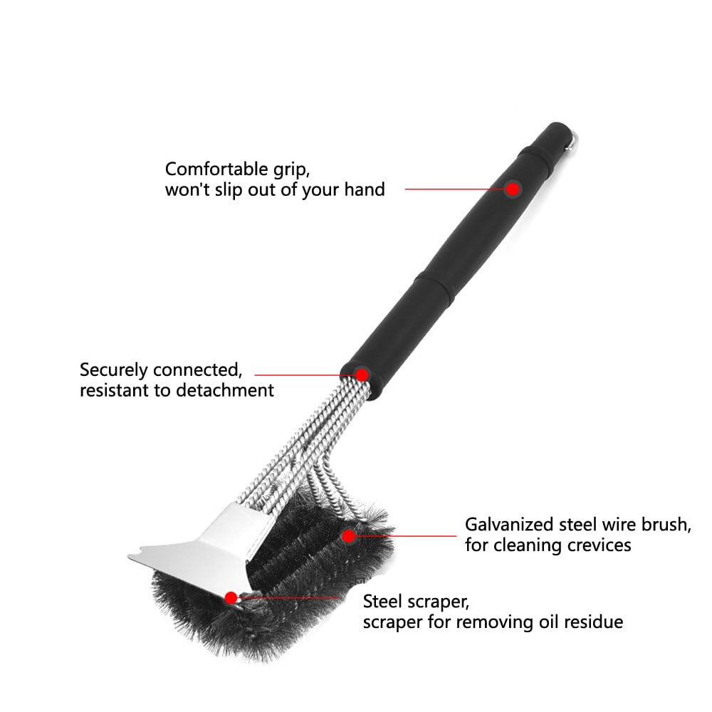 Grill Brush and Scraper, Extra Strong BBQ Cleaner Accessories, Safe Wire Bristles Barbecue Triple Scrubbers Cleaning Brush for Gas/Charcoal Grilling Grates