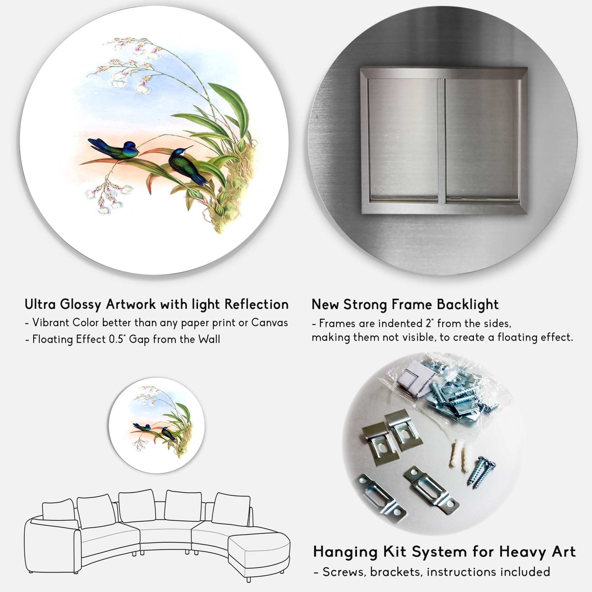 Designart 'Ancient Hummingbird III' Traditional Circle Metal Wall Art 29x29 - Disc of 29