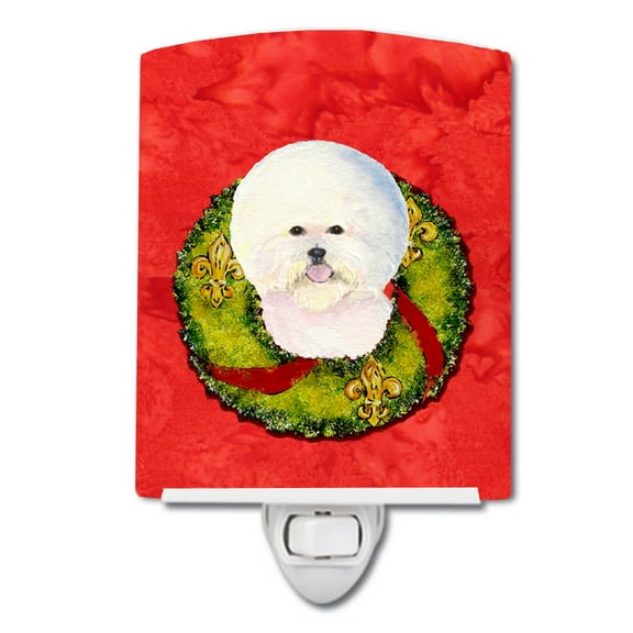 Caroline's Treasures SS4213CNL Bichon Frise Cristmas Wreath Ceramic Night Light, 6x4x3", multicolor