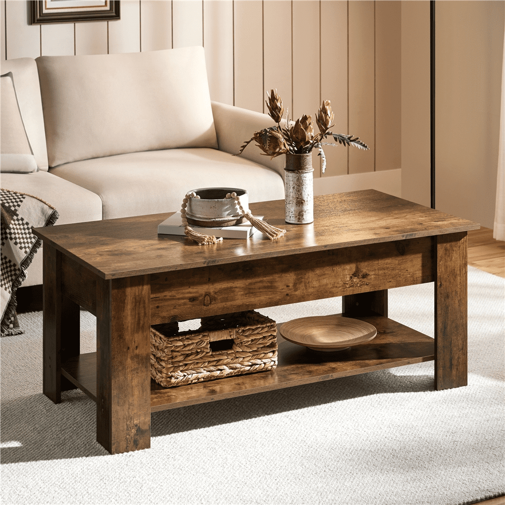 Renwick Modern Lift Top Coffee Table for Reception, Rustic Brown
