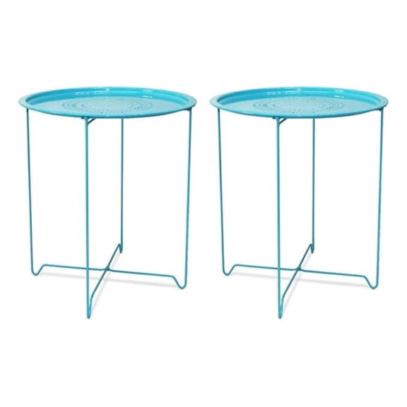 Metal End Table, Set of 2 or Single, 18-Inch Round/Square Side Table, Living Room & Bedroom Furniture, Modern Coffee Table, Blue/Red