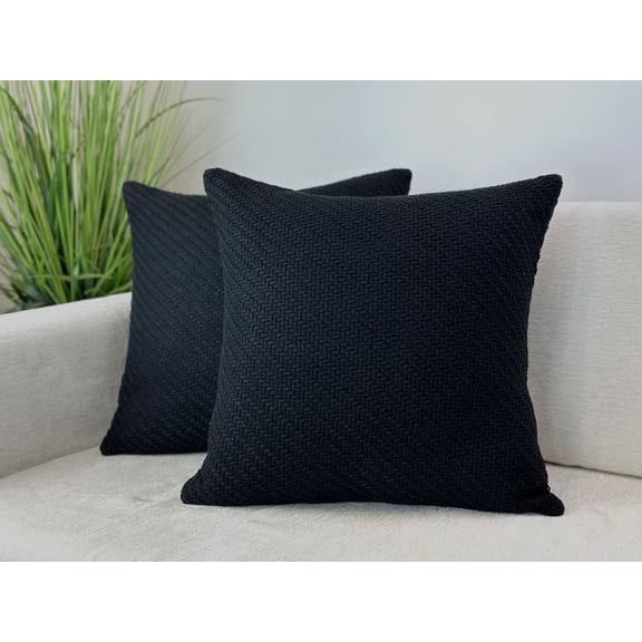 Aiking Pack of 2 Soft Decorative Knitted Double-Cable Sweater Cozy Euro Pillow Shams, 24x24 inch, Black