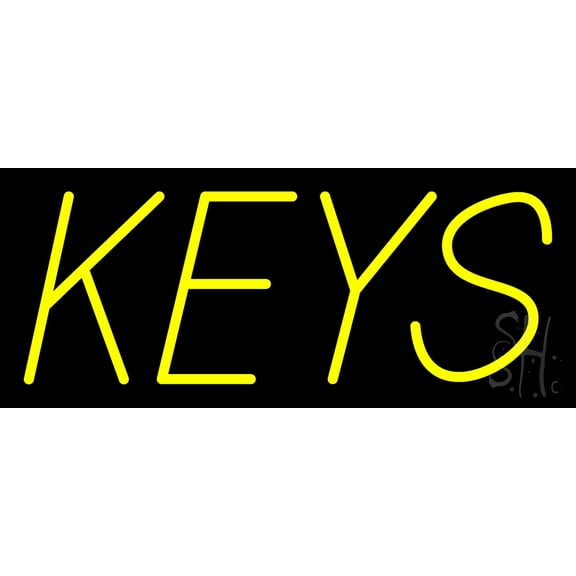 Yellow Keys LED Neon Sign 6" Tall x 15" Wide - inches Black Square Cut Acrylic Backing, with Dimmer - Premium built indoor Sign for Storefront, Store interior, Exhibition, Decor.