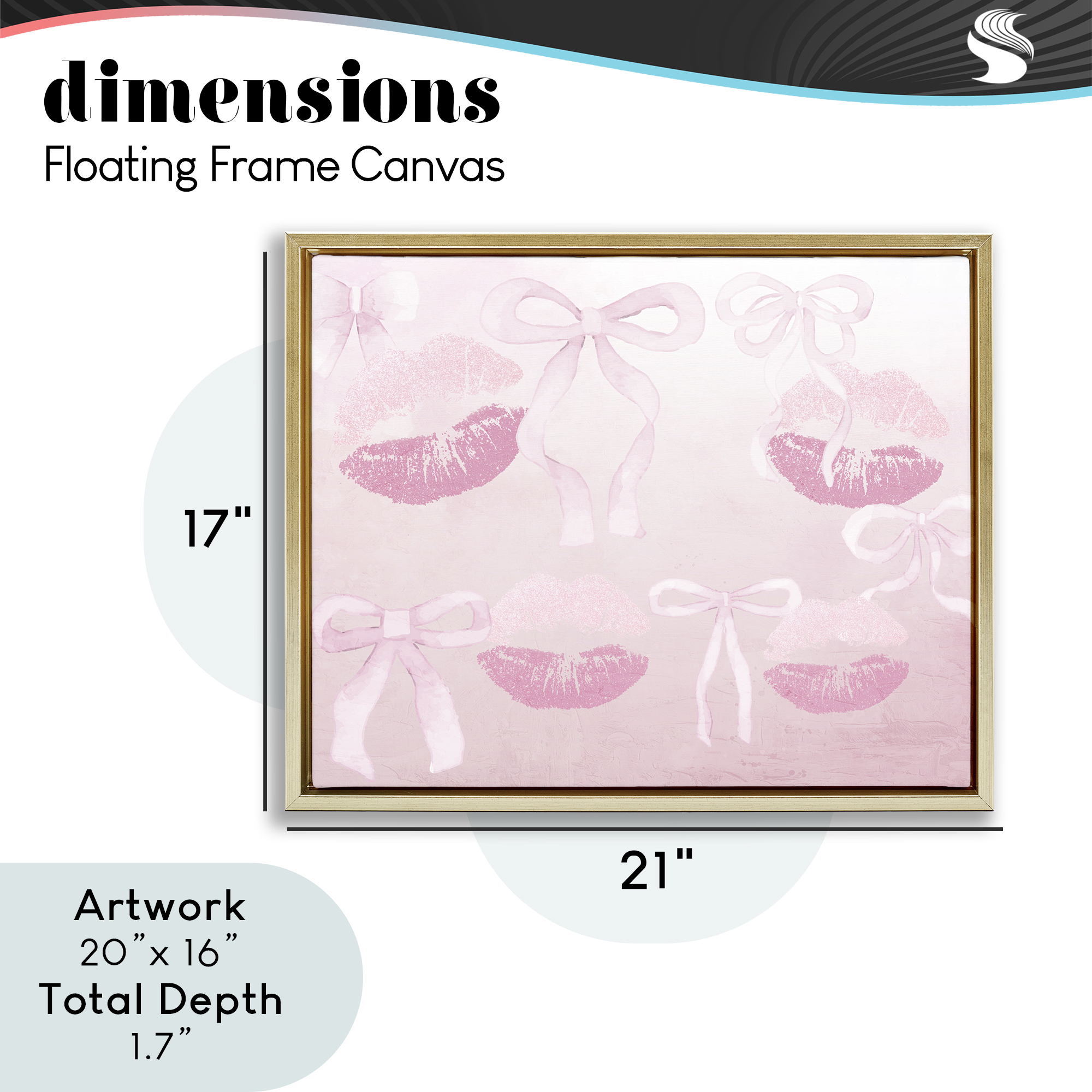 Dreamy Bows & Lips Gold Framed Floater Canvas Wall Art, design by Kim Allen
