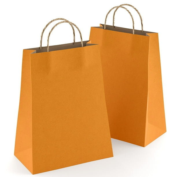 Pack de 25 Bolsas de Papel Kraft Naranja 8″ x 4.75″ x 10″ 150 GSM con Asas
