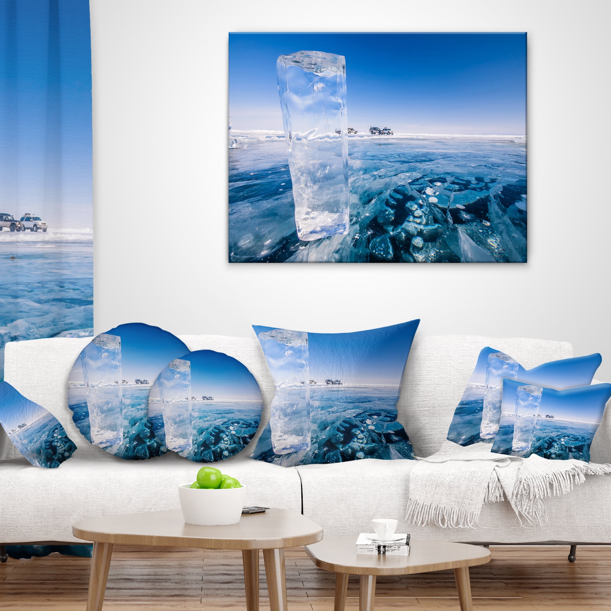 Designart Blue Ice under Bright Sky - Landscape Printed Throw Pillow - 16x16