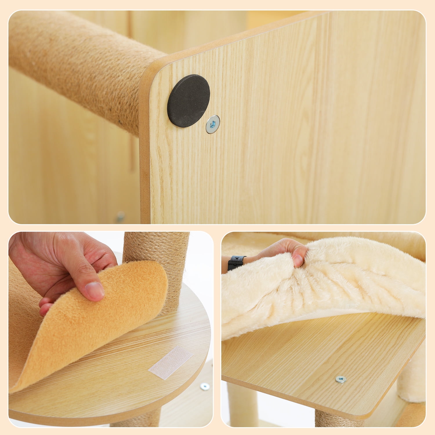 Kadyn 71" Wooden Cat Tree Tower for Multiple Cats, Modern Cat Tree House with Cat Condo for Indoor Cats, Beige