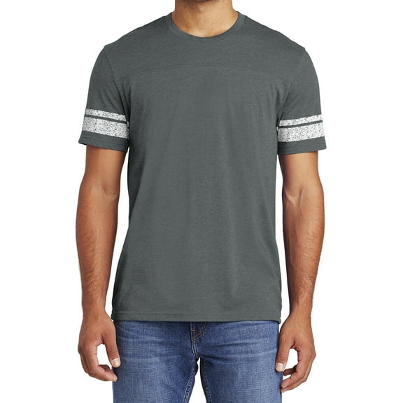 Mafoose Men's Game Tee with Stripes Printed Sleeves Heathered Charcoal/ White X-Small