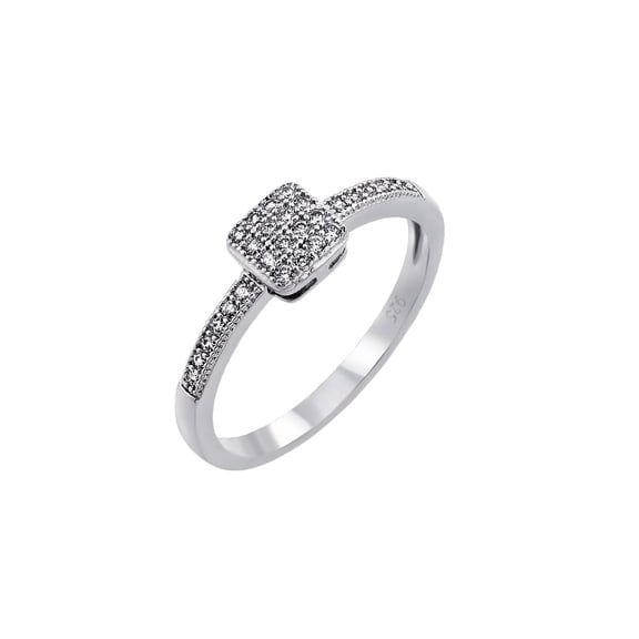 Rhodium Plated Sterling Silver 925 Clear Inlay Square Ring Band White CZ Jewelry Female Size 9