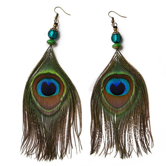 Drop Dangle Boucles d'oreilles rétro: boucles d'oreilles percées en fausse paon de paon avec boucles d'oreilles Boho