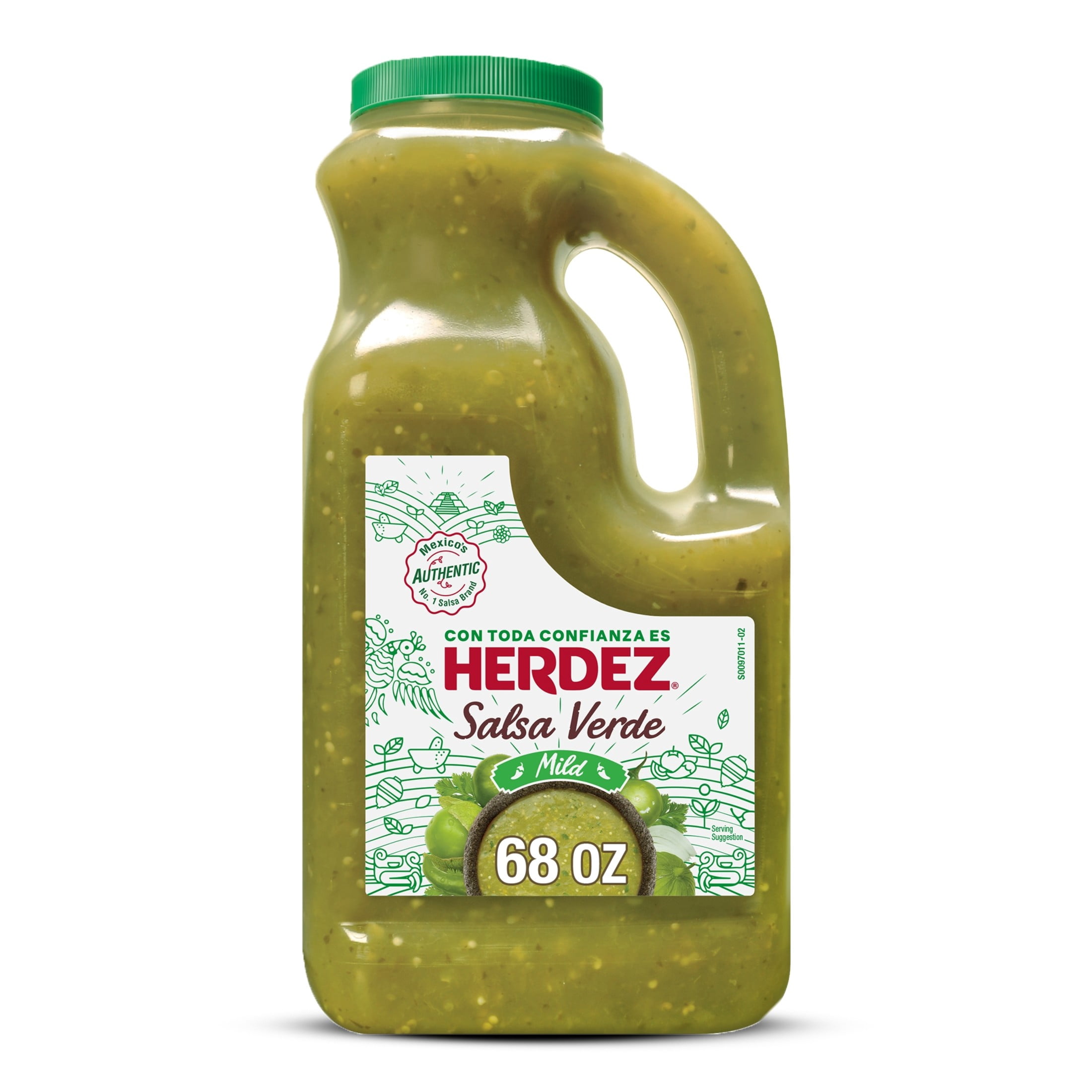 (2 pack) HERDEZ Salsa Verde Mild, Tortilla Chip Dip, Shelf Stable, Large 68 oz Plastic Jug