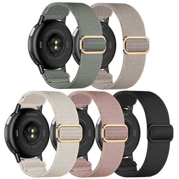 MJSHUN 5 Pack Stretchy Nylon Bands Compatible with Garmin Vivoactive 5/Vivoactive 6/Forerunner 55/165 Watch,20mm Soft Elastic Adjustable Replacement Sport Straps for Garmin Venu Sq 2 Women Men
