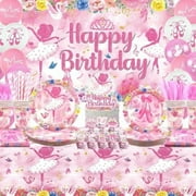 Ballerina Birthday Party Decoration - Ballet Tableware, Plates, Cups, Napkins, Tablecloth, Happy Birthday Backdrop, Balloons, Cake Toppers for Girls, Women, Dance Party Supplies
