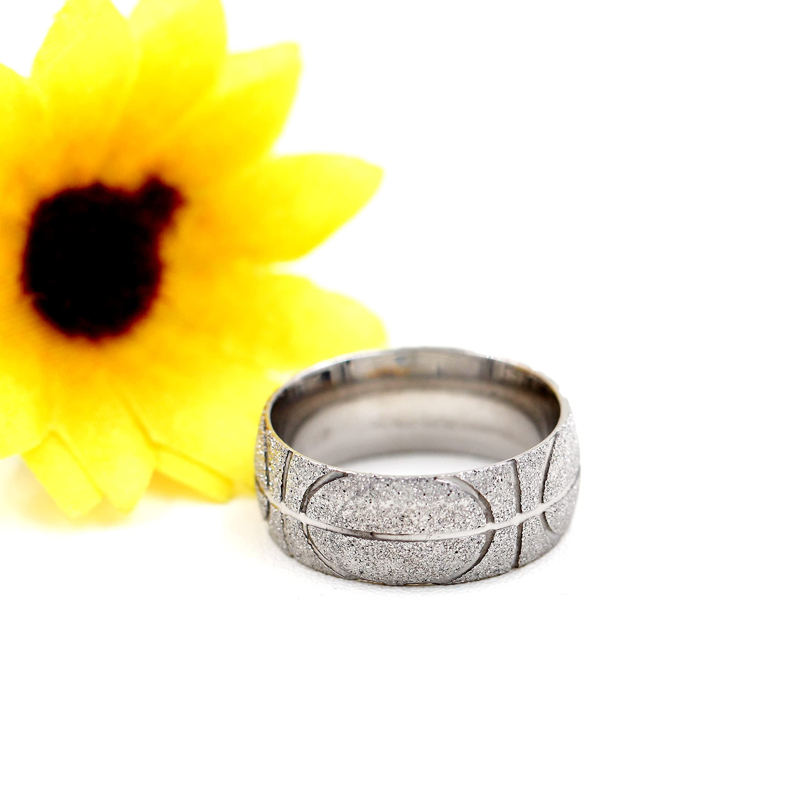 Uloveido 8mm Basketball Wedding Band Ring, Stainless Steel Band Rings for Men Boyfriend (white size 10)
