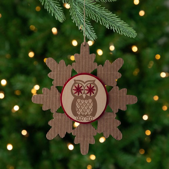 Melrose 7" Rustic Embroidered Craft Snowflake with Owl Stamp Christmas Ornament - Brown/Red