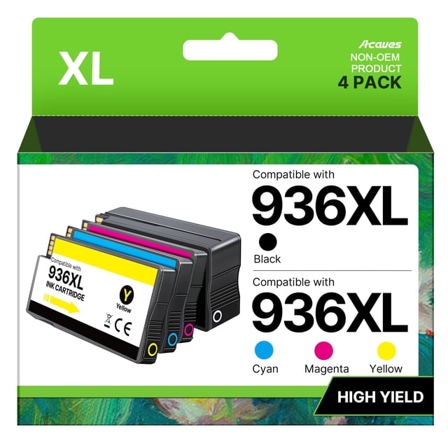 Cartuchos de tinta Acaves 936XL de alto rendimiento, paquete de 4