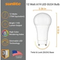 thumbnail image 2 of Sunlite LED A19 Light Bulb, 12 Watts (75W Equivalent), GU24 Twist and Lock Base, Dimmable,UL Listed, 4000K Cool White, 6-Pack, 2 of 4