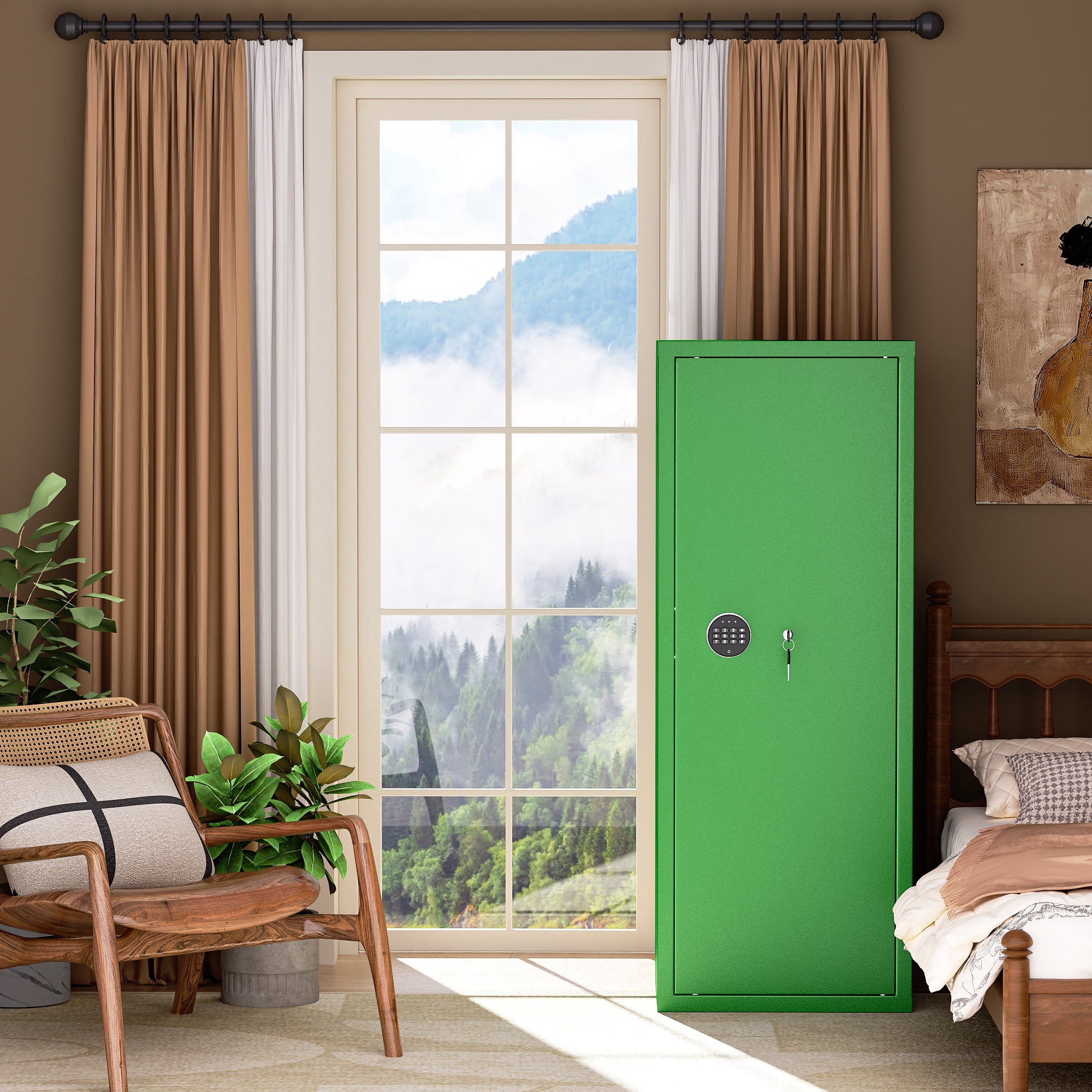 SUNCROWN 12-15 Gun Safe for Rifles and Pistols,Quick Access Rifle Gun Safe with Keyboard Lock, Gun Cabinets for Rifles and Shotguns with Pocket and Rifle Rack for Home（Green）