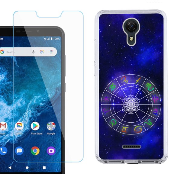Slim-Fit Protective Phone Case compatible with Cricket Icon 2, with Tempered Glass Screen Protector, by OneToughShield ® - Zodiac / Horoscope