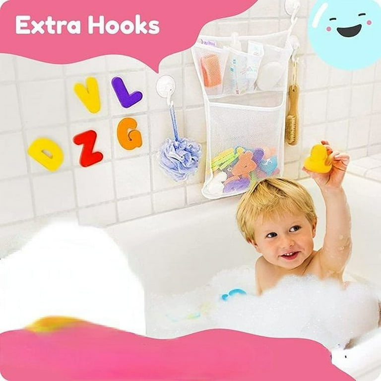 Really Big Bath Toy Storage for Baby Bath Toys Hanging baby bath toy holder with Suction Adhesive Hooks 20 x14 Mesh Net Shower for Bathtub Toys