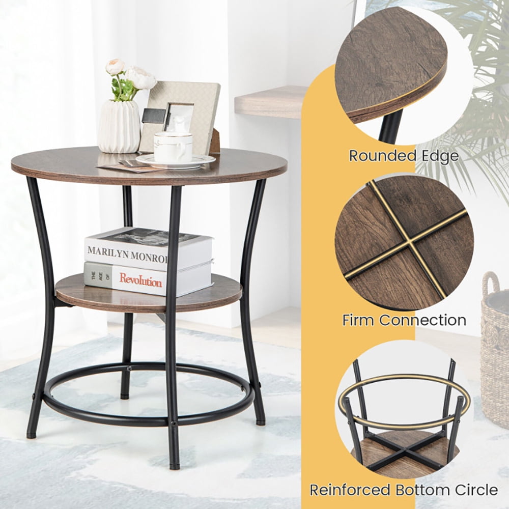 Finihen End Table, 2-Tier Round End Table with Open Storage Shelf and Sturdy Metal Frame, Sofa Side Table, Bed Side Table, for Living Room, Bedroom, Natural