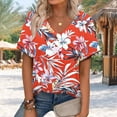 thumbnail image 2 of V Neck T Shirts for Women Summer Classic Casual Floral Printed Short Sleeve Tops Cute V Neck Business Blouses (3XL, Red 1), 2 of 7