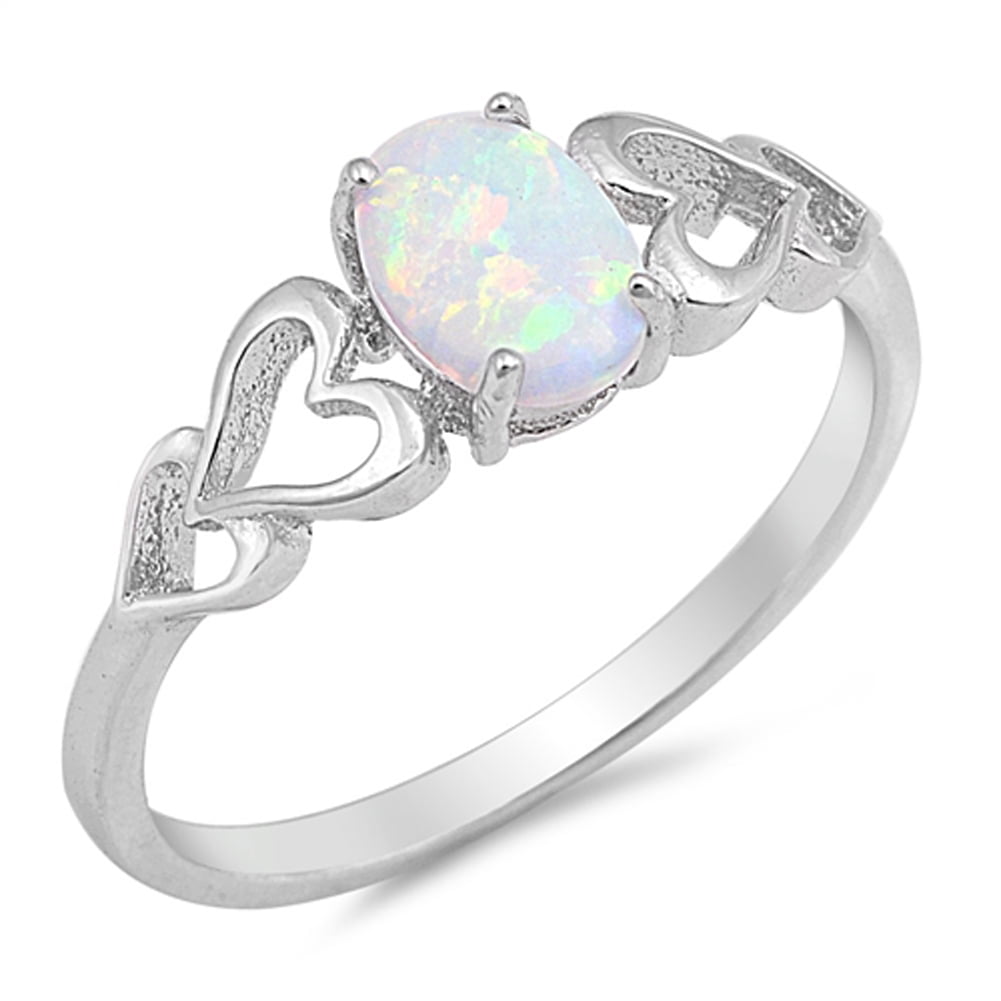 .925 Sterling Silver 6MM ROUND WHITE LAB OPAL CLEAR CZ ENGAGEMENT RING SIZE 4-10 