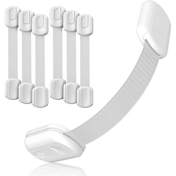 Adhesive Child Safety Strap Locks by , Pack of 6 Baby Latches for Cabinets, Dishwashers, Fridges, Ovens and Trash Cans, Stain Free Toilet Lock