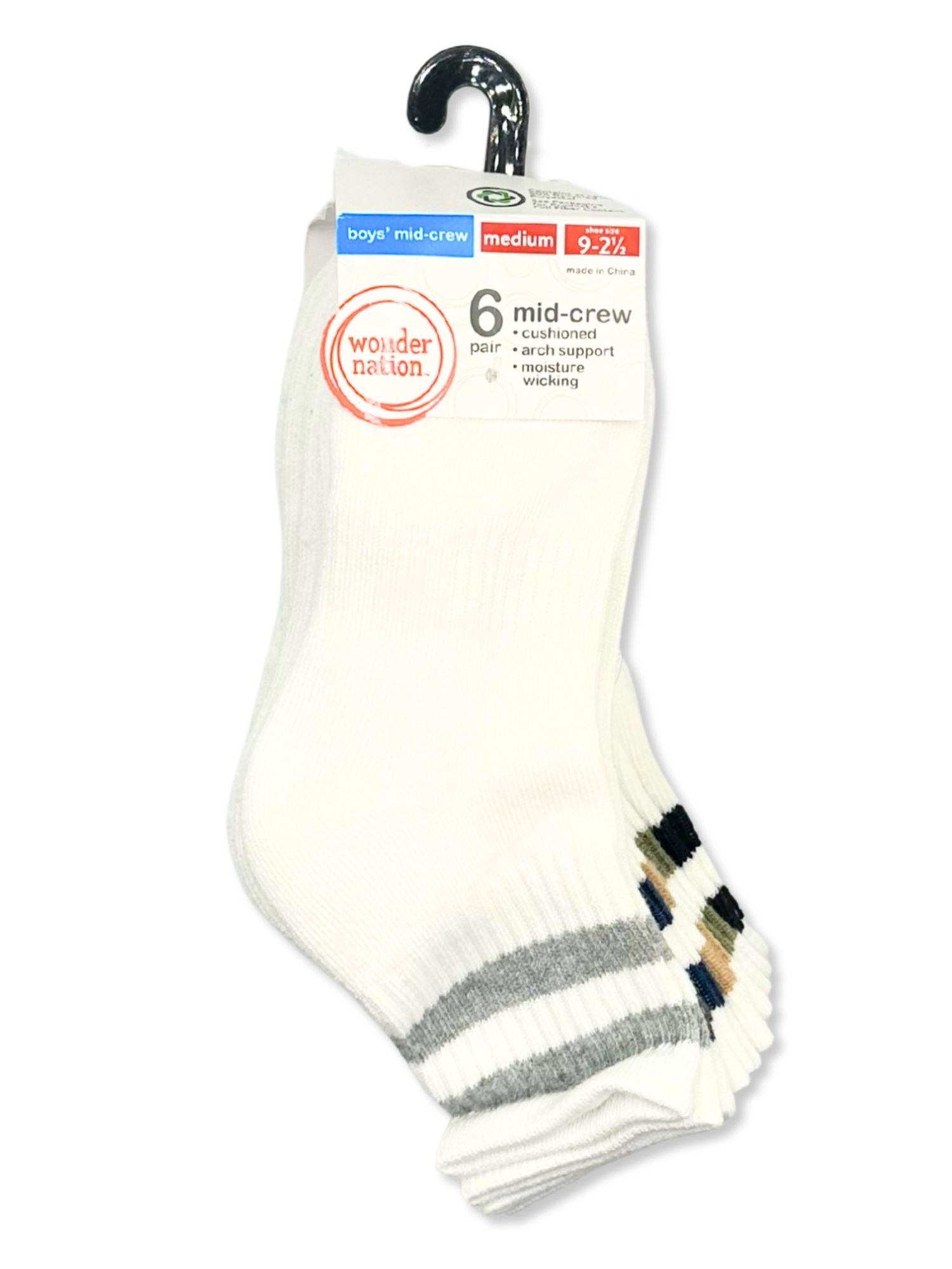 Wonder Nation Boys Sport Mid-Crew Socks, 6-Pack, Sizes S-L