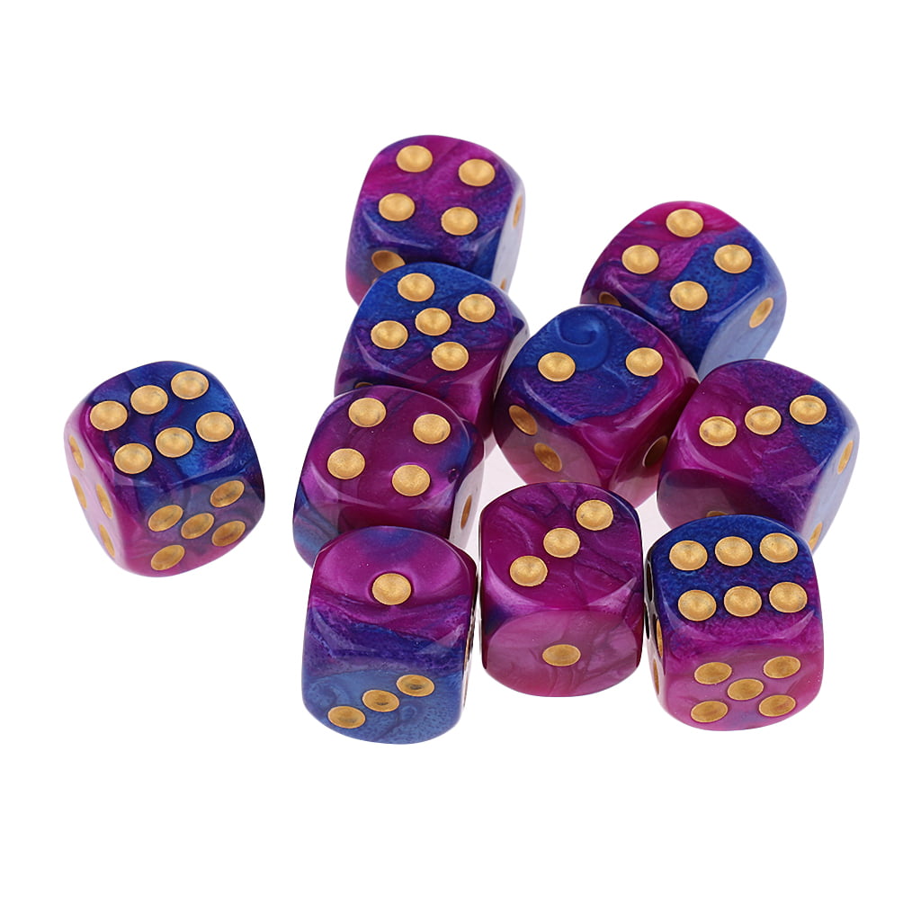 16mm 10Pcs Transparent Six Sided Spot Dice Toys D6 RPG Role Playing Game Purple 