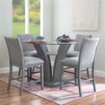 thumbnail image 2 of Linon Vern 5 Piece Dining Set Round Glass and Wood Table with 4 Chairs in Gray, 2 of 18